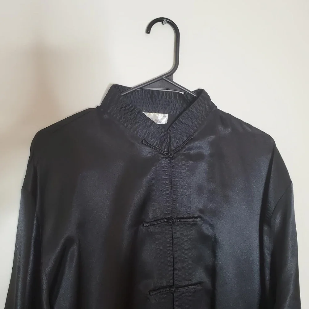Mens Black Satin Vintage Chinese Tang Jacket (Mandarin Collar) - Picture 2 of 9